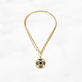 Auspicious Flower Enamel Pendant Necklace Gold